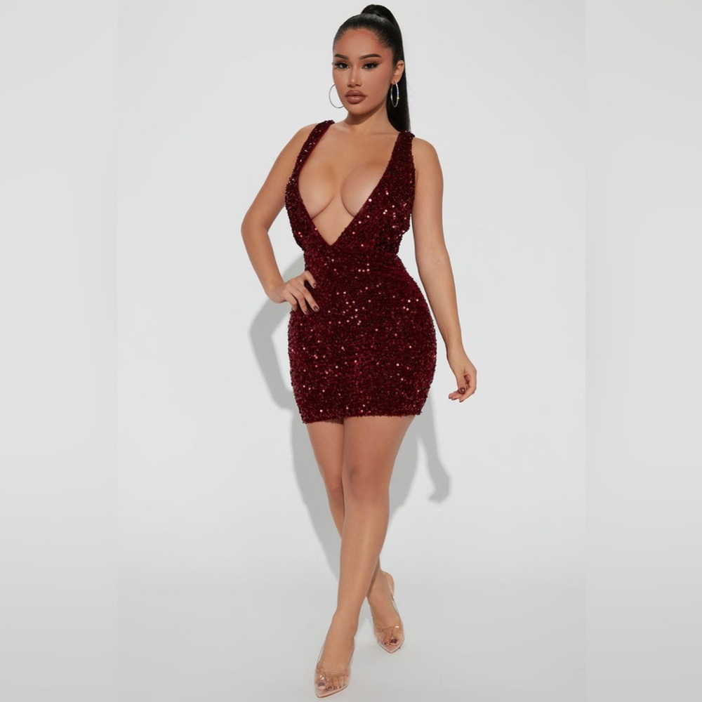 Fashion nova size large Rachel Sequin Mini Dress - Wine - Picture 2 of 7